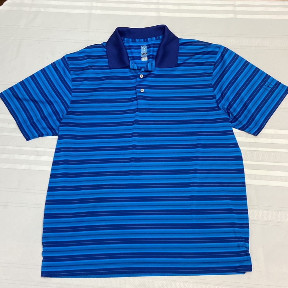 Airflux Mens Blue Stripe Split Hem Polo Golf Shirt - Like New -size XL